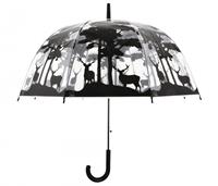 Esschert Design Regenschirm Hirsche Wild Wald Transparent Stockschirm Durchsichtig