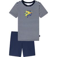 Schiesser Pyjama kort organic cotton streepjes bouwvoertuig donkerblauw - Original Classics