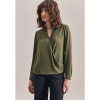 Wickelbluse Langarm Uni Langarmblusen grün Damen 