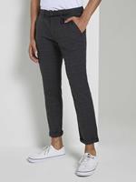 Tom Tailor Getextureerde Chino Broek met Riem, grey brown check yarn dye