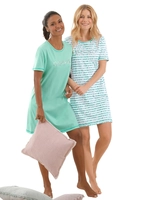 Wäschepur Dames Slaapshirts mint + mint gestreept