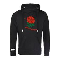 Sportus.nl Rugby Vintage - Engeland Red & White Cross Neck Hoodie - Zwart