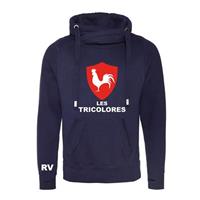 Sportus.nl Rugby Vintage - Frankrijk Les Tricolores Cross Neck Hoodie - Navy