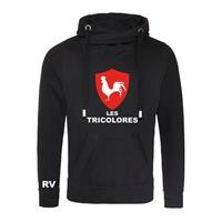 Sportus.nl Rugby Vintage - Frankrijk Les Tricolores Cross Neck Hoodie - Zwart