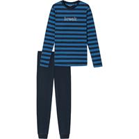 Pyjama lang organic cotton break streepjes boordjes blauw - Nightwear