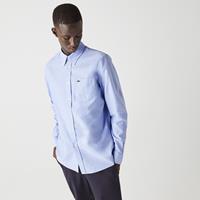 Heren Lacoste Regular Fit Oxford overhemd in blauw katoen
