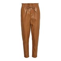 Vero Moda imitatieleren high waist tapered fit broek VMEVA bruin