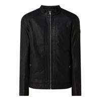 Tom Tailor Bikerjacke, Kunstleder, Emblem, Innentasche, für Herren, schwarz