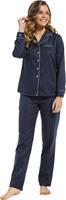 Pastunette Deluxe dames pyjama satijn - Donkerblauw - Dames nachtkleding lange mouw - Satijnen pyjama