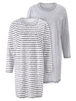 Wäschepur Dames Slaapshirts met lange mouwen grijs + grijs gestreept Größe