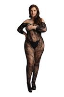 Le Desir Curvy Catsuit met lange mouwen zwart