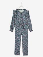 Gebloemde meisjesjumpsuit donkergroen bedrukt