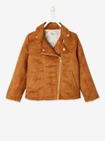 Jas in nubuck met perfecto-stijl voor meisjes lichtbruin