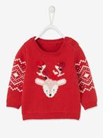 VERTBAUDET Kersttrui rendierpatroon baby unisex baksteenrood