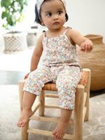 Set jumpsuit en haarband babymeisje van molton wit met print