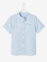 Overhemd van katoen/linnen met maokraag en korte mouwen voor jongens hemelsblauw