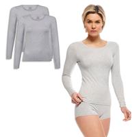 Bamboo Basics 2-pak shirts dames - Lange Mouw - Lara - Bamboe vrouwen ondershirt ronde hals