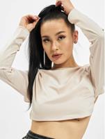 Missguided Frauen Longsleeve Open Back Crop in beige