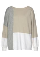 Lascana Trui met ronde hals met color blocking-look, damestrui, katoen, los en verhullend