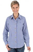 Trachtenbluse CHECKERED Langarm Stick blau