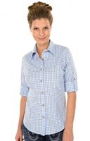 Trachtenbluse CHECKERED Langarm Stick hellblau