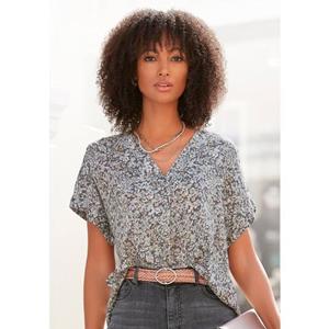 Vivance Blouse met korte mouwen met bloemenprint en v-hals, blouseshirt, damesblouse
