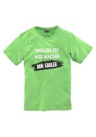 KIDSWORLD T-shirt Met spreuk: WOLLEN IST WIE MACHEN.... Korte mouwen, basic pasvorm, bedrukt, ronde hals