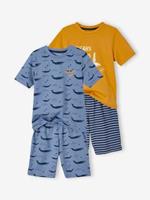 Set van 2 Oeko-Tex pyjama's voor jongens met walvissen set mosterd en blauw