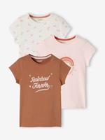 VERTBAUDET Set van 3 verschillende T-shirts voor meisjes met iriserende details set camel