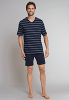 Schiesser heren shortama - Blue Stripe - Katoenen zomer heren pyjama korte broek - Korte mouwen