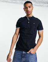 Jack & jones Essentials - Polo zonder kraag met een gekleurd randje in marineblauw