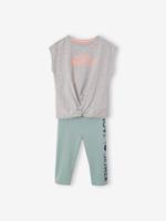 VERTBAUDET Sportset voor meisjes T-shirt om te knopen en legging grijs gechineerd