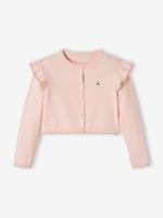 Korte meisjesvest met ruches roze
