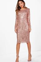 Boutique Sequin And Mesh Midi Dress, Rose