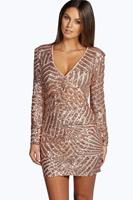Boohoo Boutique Sequin Panelled Bodycon Dress, Nude