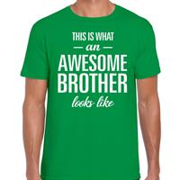 Bellatio Awesome Brother tekst t-shirt groen heren - heren fun tekst shirt Groen