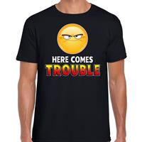 Bellatio Funny emoticon t-shirt Here comes trouble Zwart