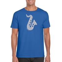 Bellatio Decorations Zilveren saxofoon / muziek t-shirt / kleding blauw heren -