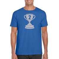 Bellatio Decorations Zilveren kampioens beker / nummer 2 t-shirt / kleding blauw heren -