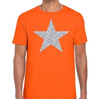 Bellatio Decorations Zilveren ster glitter t-shirt oranje heren -