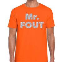 Bellatio Decorations Mr. Fout zilveren glitter tekst t-shirt oranje heren -
