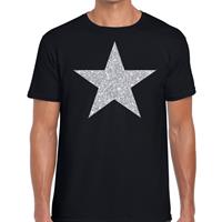 Bellatio Decorations Zilveren ster glitter fun t-shirt zwart heren -