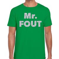 Bellatio Decorations Mr. Fout zilveren glitter tekst t-shirt groen heren -