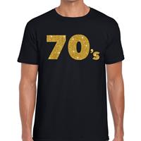 Bellatio Decorations 70's gouden glitter tekst t-shirt zwart heren -