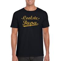 Bellatio Decorations Coolste papa cadeau t-shirt met gouden glitters op zwart voor heren