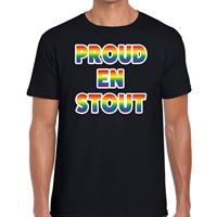 Bellatio Decorations Proud en stout regenboog gaypride shirt zwart voor heren
