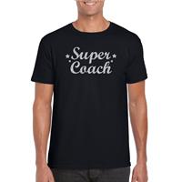 Bellatio Decorations Super Coach cadeau t-shirt met zilveren glitters op zwart voor heren