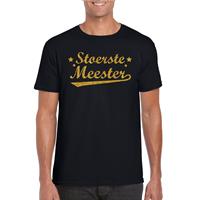 Bellatio Decorations Stoerste meester cadeau t-shirt met gouden glitters op zwart heren -