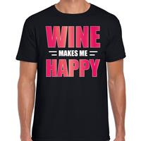 Bellatio Decorations Wine makes me happy drank t-shirt / kleding zwart voor heren