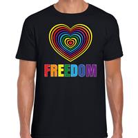 Bellatio Decorations Regenboog hart Freedom gay pride zwart t-shirt voor dames